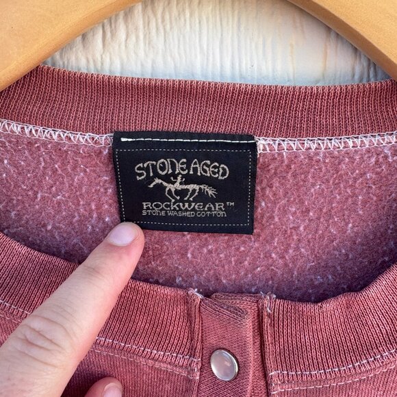 Vintage Stone Aged Rockwear Sweater Adult Large Red Pearl Snap Buffalo Western - Picture 3 of 9